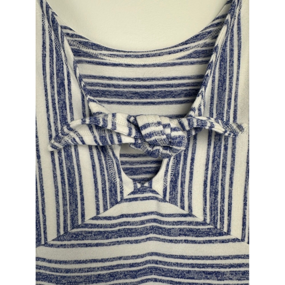 Talbots Blue White Striped Midi Dress Tie Back Keyhole Coastal Nautical Medium - Picture 5 of 7